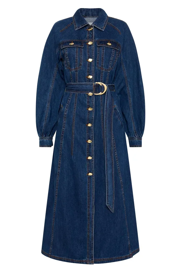 Aje Colorado Denim Midi Dress Washed Indigo Women Dresses