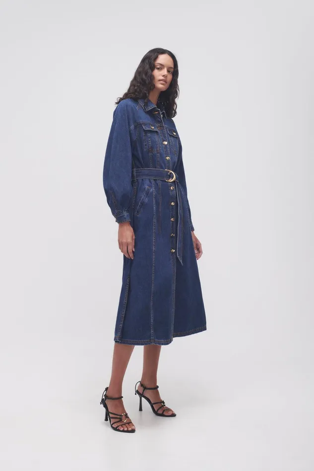 Aje Colorado Denim Midi Dress Washed Indigo Women Dresses