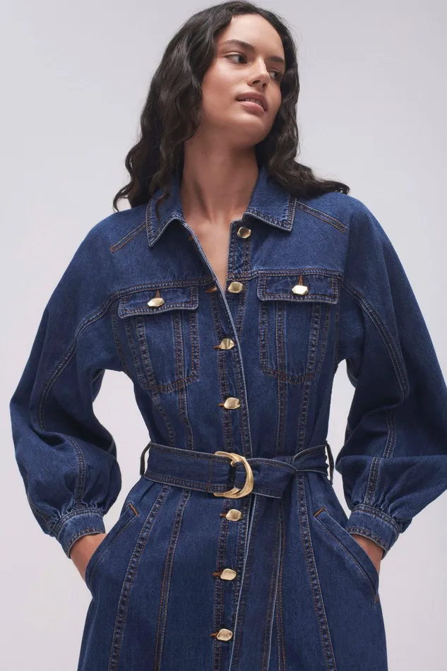 Aje Colorado Denim Midi Dress Washed Indigo Women Dresses