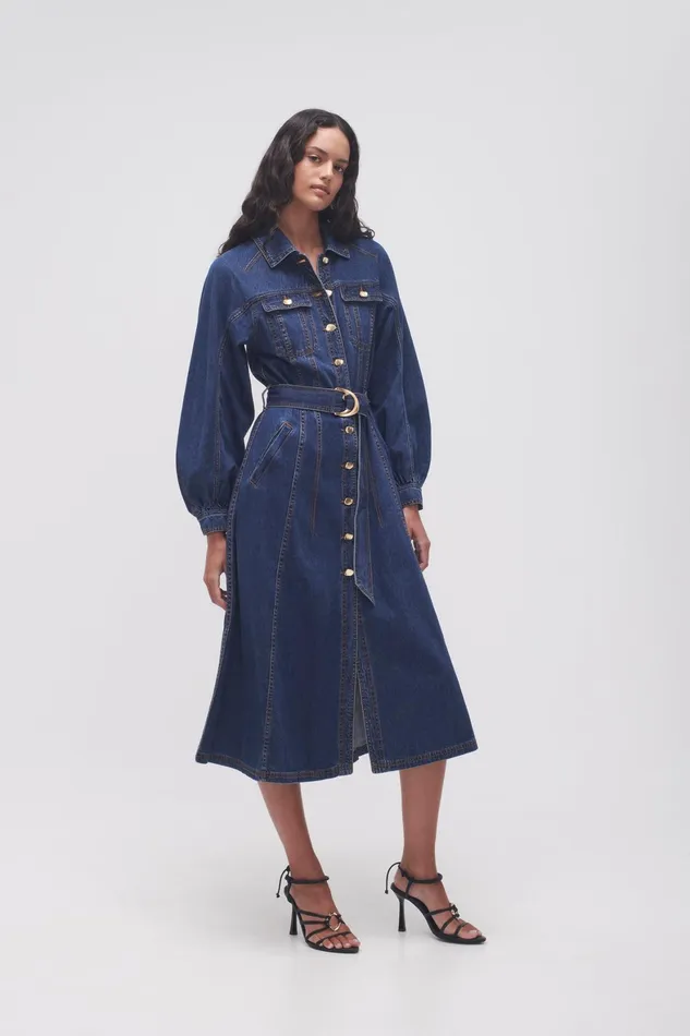Aje Colorado Denim Midi Dress Washed Indigo Women Dresses