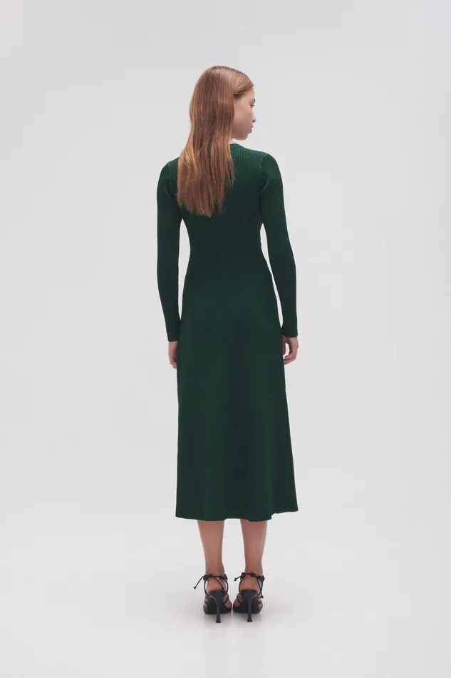 Aje Crescent Knit Midi Dress Forest Green Women Body and Crepe Knit