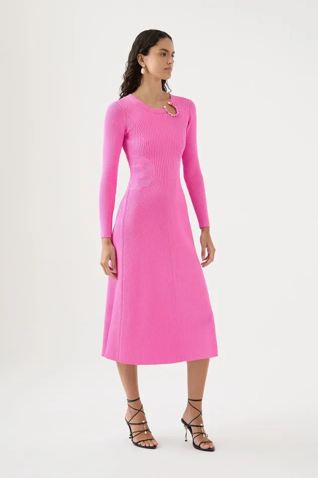 Aje Crescent Knit Midi Dress Protea Pink Women Dresses