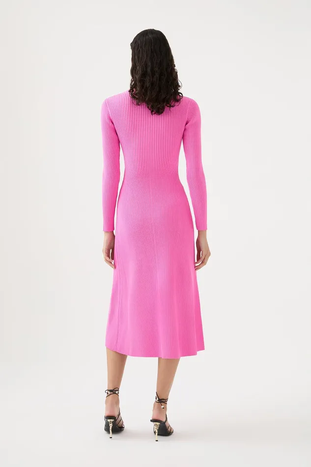 Aje Crescent Knit Midi Dress Protea Pink Women Dresses