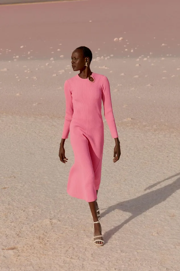 Aje Crescent Knit Midi Dress Protea Pink Women Dresses