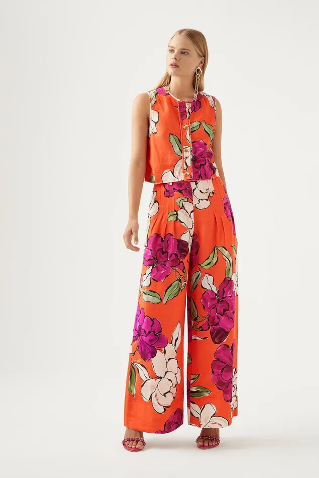 Aje Dazzling Floral Wide Leg Pant Vivid Camellia Women Pants