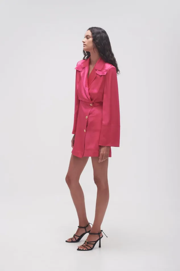 Aje Echo Mini Shirt Dress Hot Pink Women Dresses