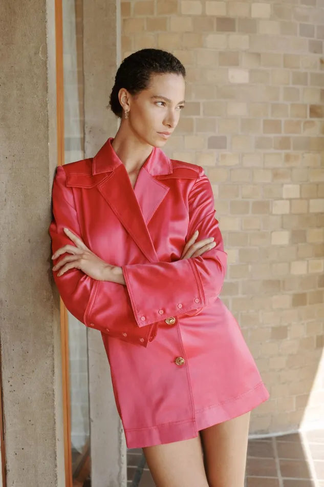 Aje Echo Mini Shirt Dress Hot Pink Women Dresses