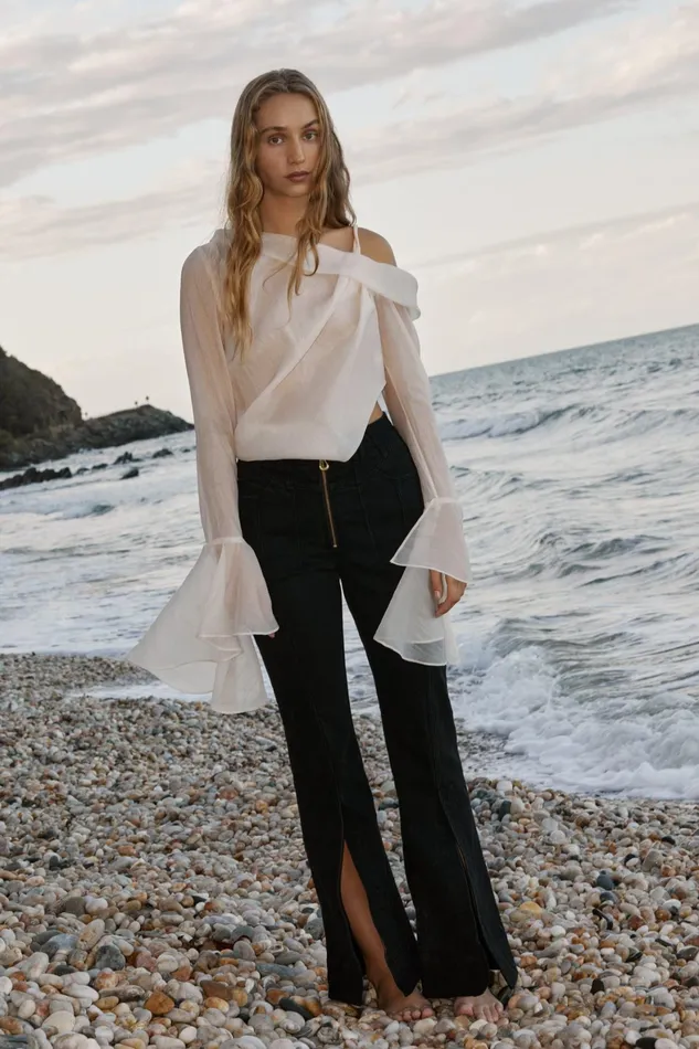 Aje Edith Draped Top Champagne Cream Women Tops