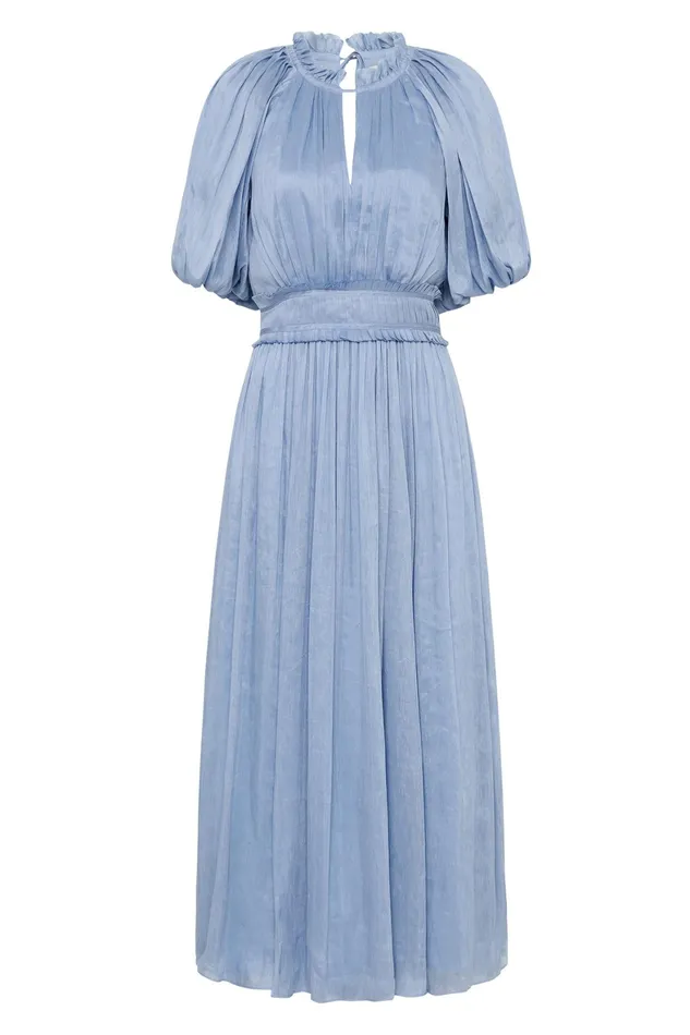 Aje Elysium Blouson Midi Dress Steel Blue Women Dresses