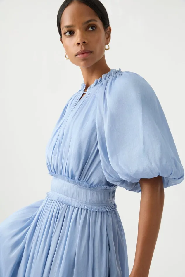 Aje Elysium Blouson Midi Dress Steel Blue Women Dresses