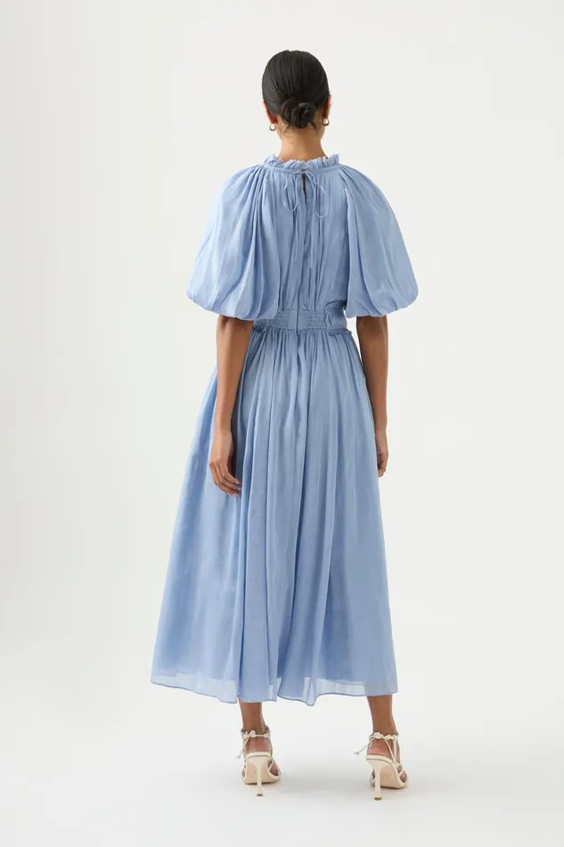 Aje Elysium Blouson Midi Dress Steel Blue Women Dresses