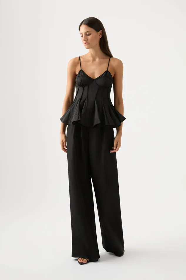 Aje Evangeline Flared Camisole Top Black Women Tops