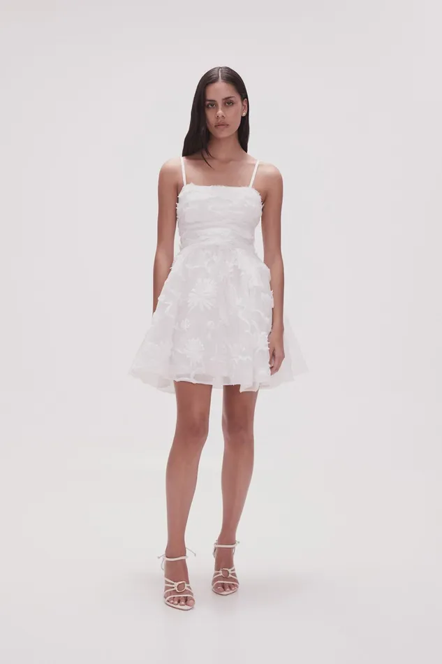 Aje Evangeline Mini Dress Ivory Women Dresses