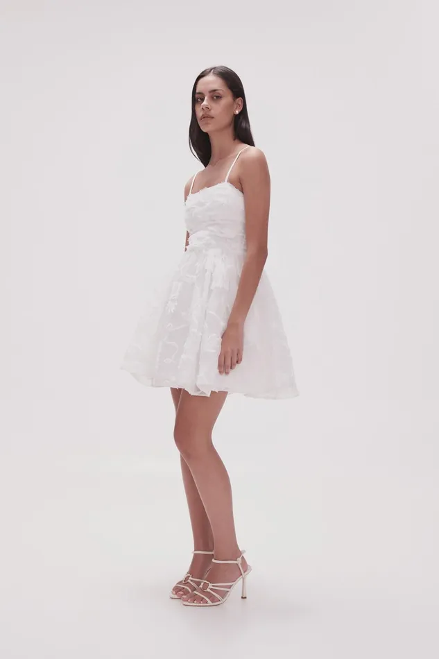 Aje Evangeline Mini Dress Ivory Women Dresses
