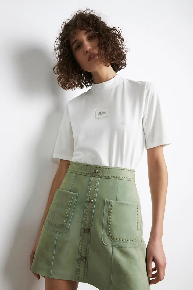 Aje Evie Funnel Neck Tee White Women Tops