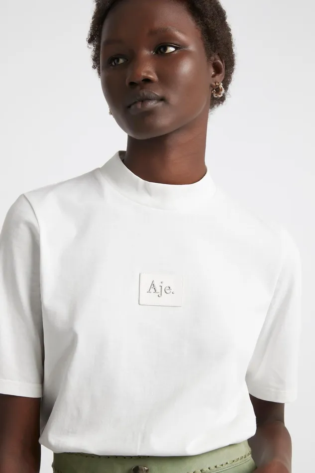 Aje Evie Funnel Neck Tee White Women Tops