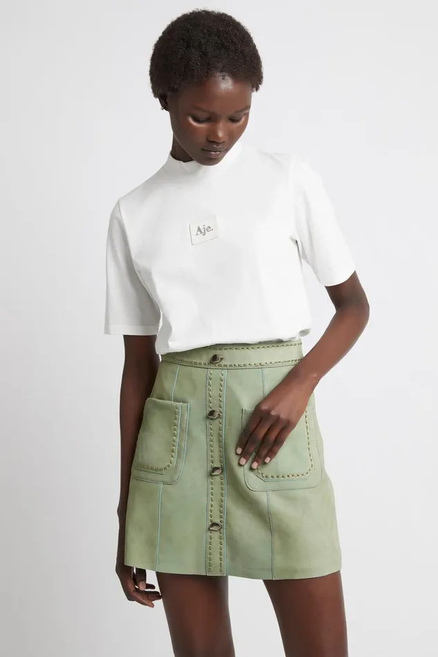 Aje Evie Funnel Neck Tee White Women Tops