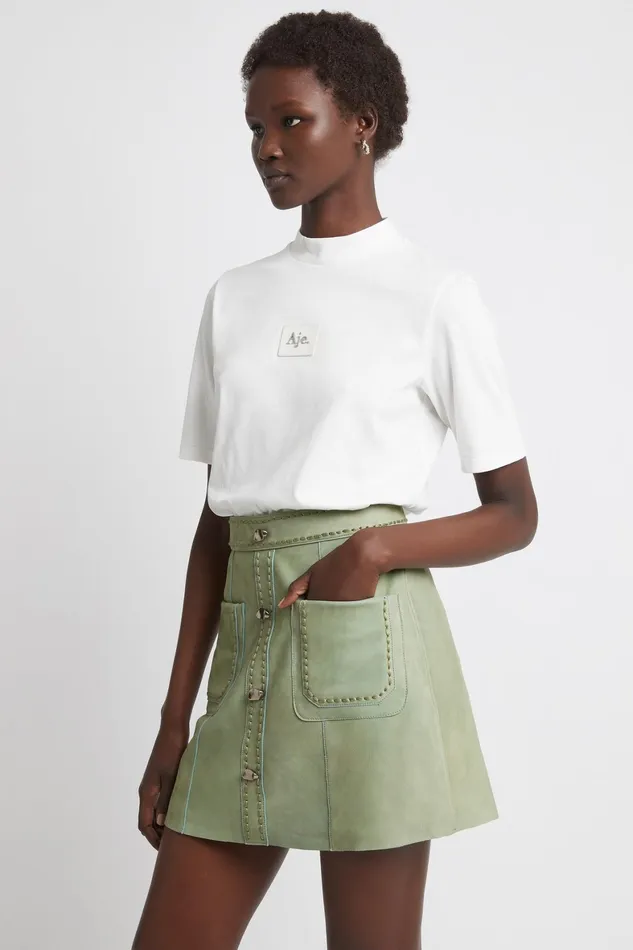 Aje Evie Funnel Neck Tee White Women Tops