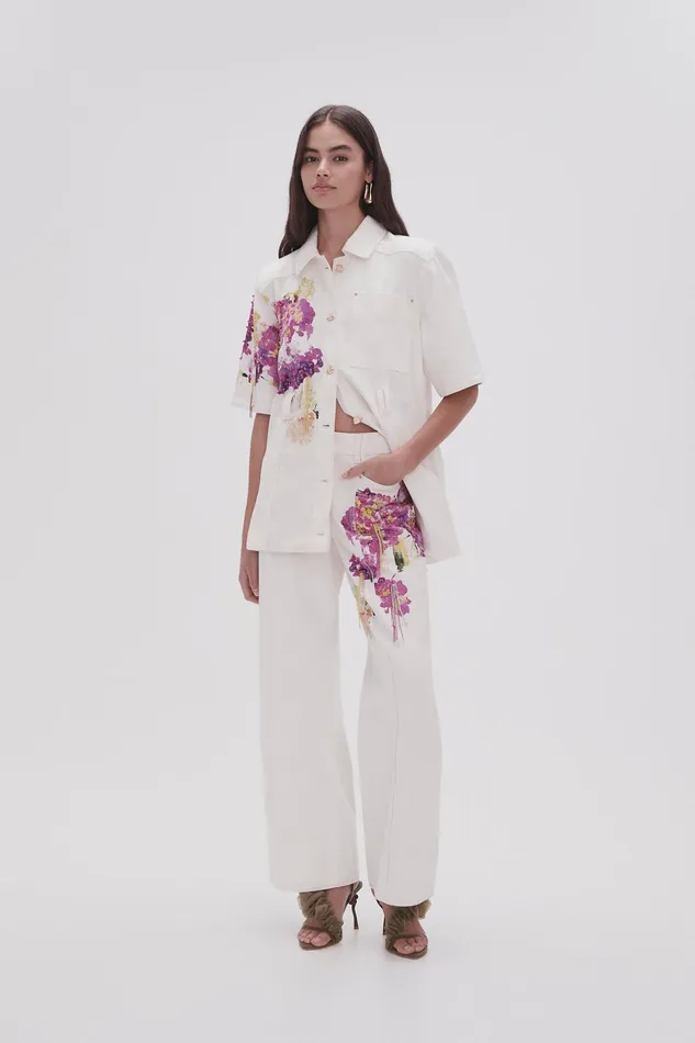 Aje Flora Detail Wide Leg Jeans White Women Pants