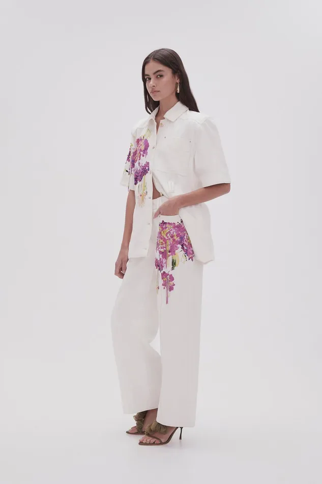 Aje Flora Detail Wide Leg Jeans White Women Pants