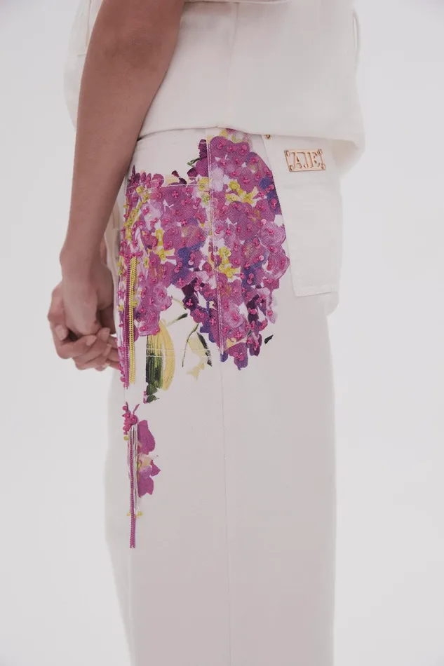 Aje Flora Detail Wide Leg Jeans White Women Pants