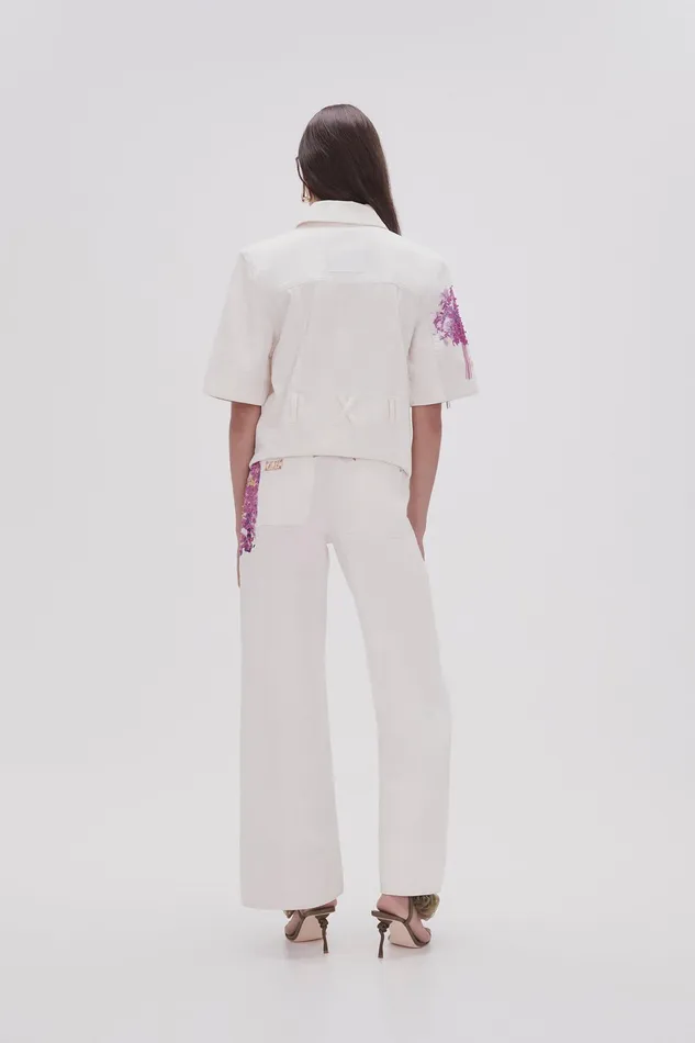 Aje Flora Detail Wide Leg Jeans White Women Pants