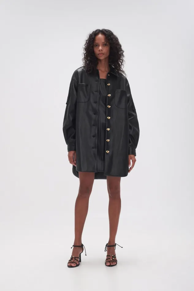 Aje Flourisher Braided Shirt Black Women Leather