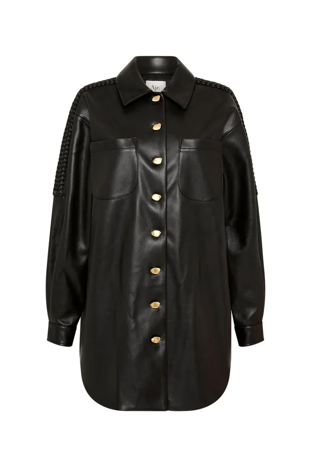 Aje Flourisher Braided Shirt Black Women Leather