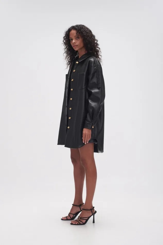 Aje Flourisher Braided Shirt Black Women Leather