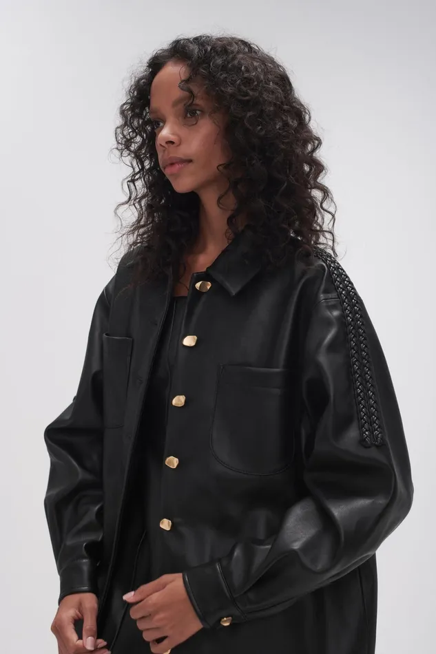 Aje Flourisher Braided Shirt Black Women Leather