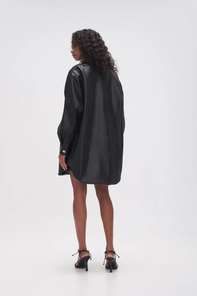Aje Flourisher Braided Shirt Black Women Leather
