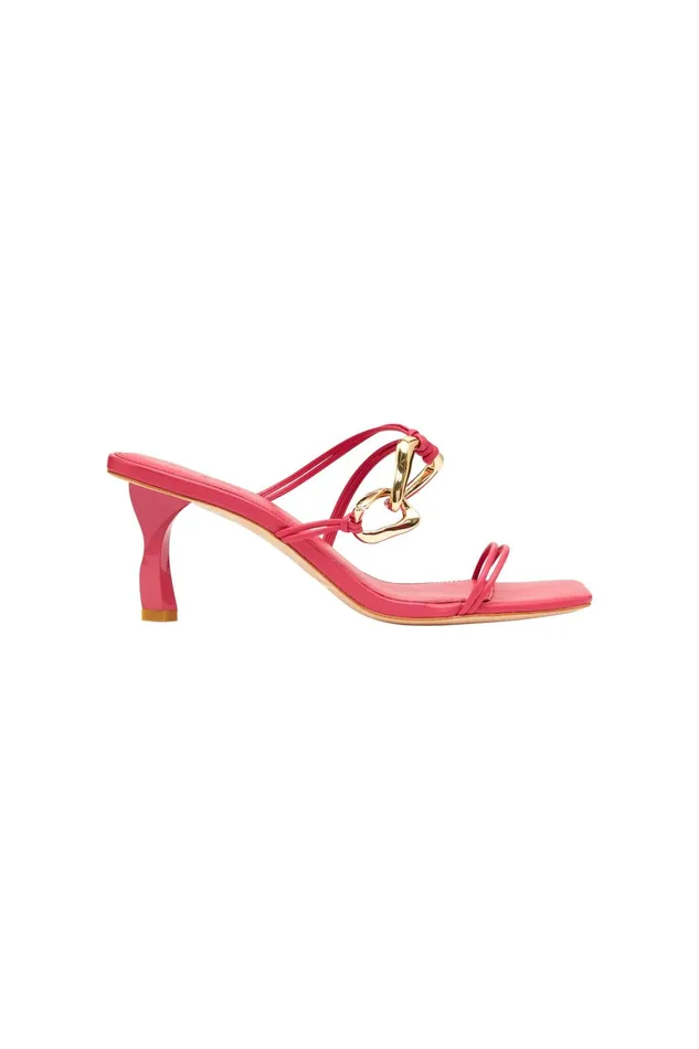 Aje Fondation Link Strappy Mid Heel Crimson Pink Women Shoes