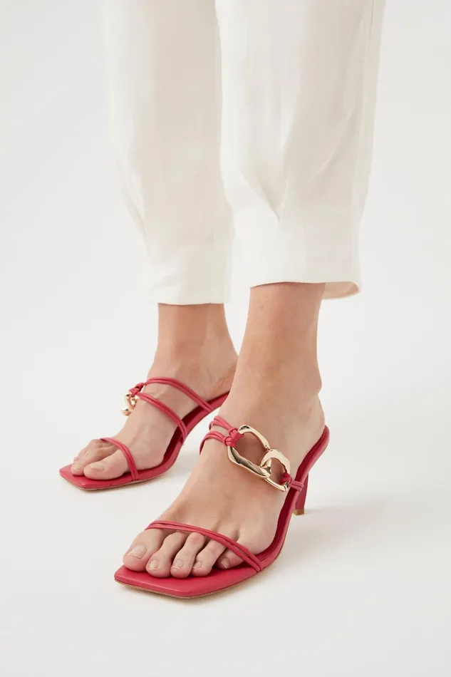 Aje Fondation Link Strappy Mid Heel Crimson Pink Women Shoes