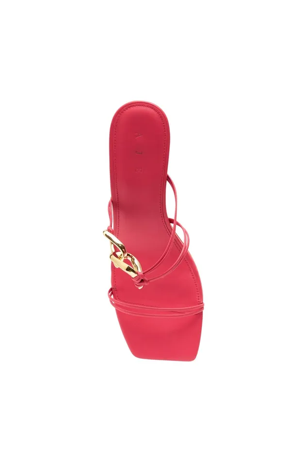 Aje Fondation Link Strappy Mid Heel Crimson Pink Women Shoes