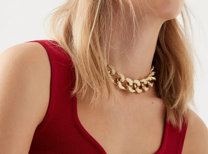 Aje Glaze Chunky Chain Resin Necklace Goldwhite Women Jewellery