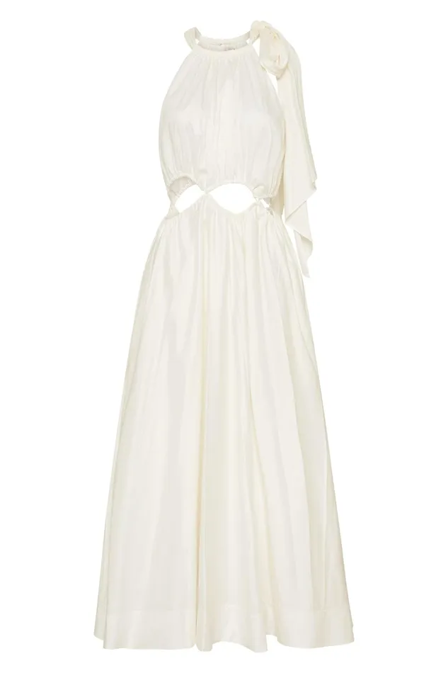 Aje Henriette Tie Strap Midi Dress Ivory Women Dresses