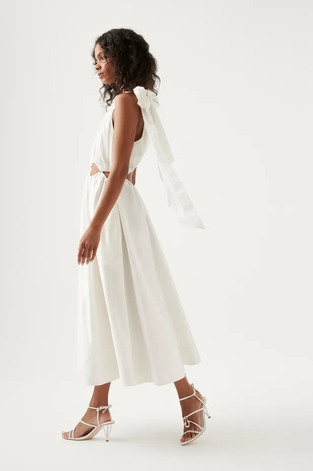 Aje Henriette Tie Strap Midi Dress Ivory Women Dresses
