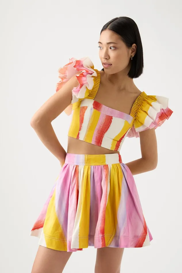 Aje Imagination Frill Sleeve Top Aurora Stripe Women Tops