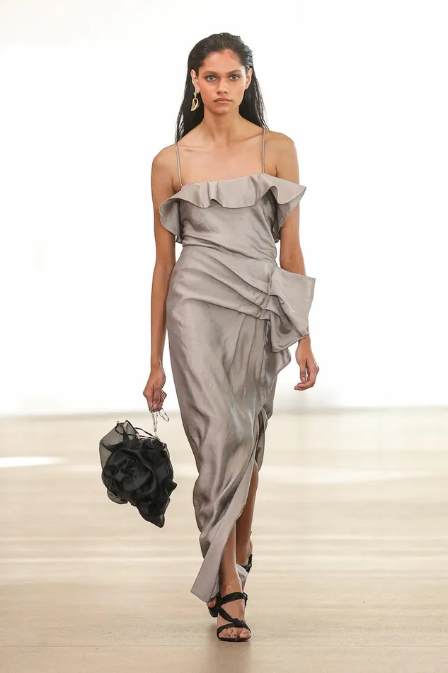 Aje Immersion Maxi Skirt Metallic Oyster Grey Women Skirts