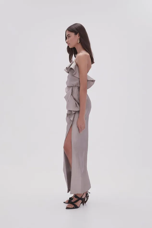 Aje Immersion Maxi Skirt Metallic Oyster Grey Women Skirts