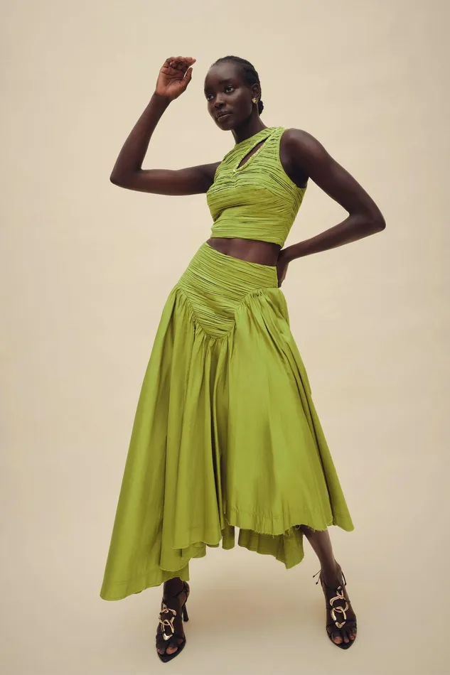 Aje Jolie Asymmetric Midi Skirt Verdant Green Women Skirts