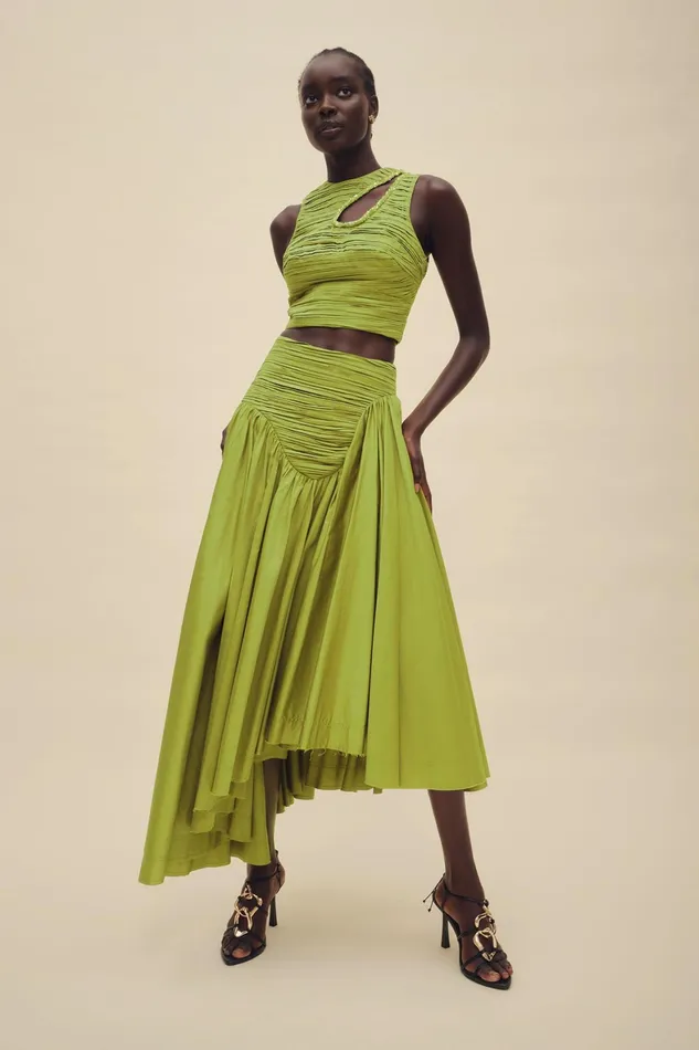 Aje Jolie Asymmetric Midi Skirt Verdant Green Women Skirts