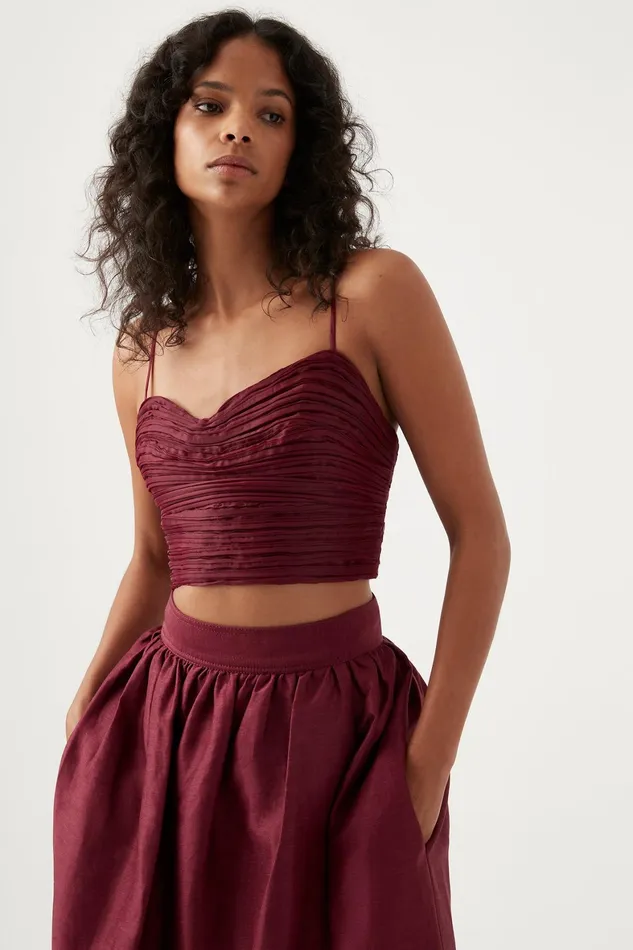 Aje Laurier Wave Cropped Top Burgundy Women Tops