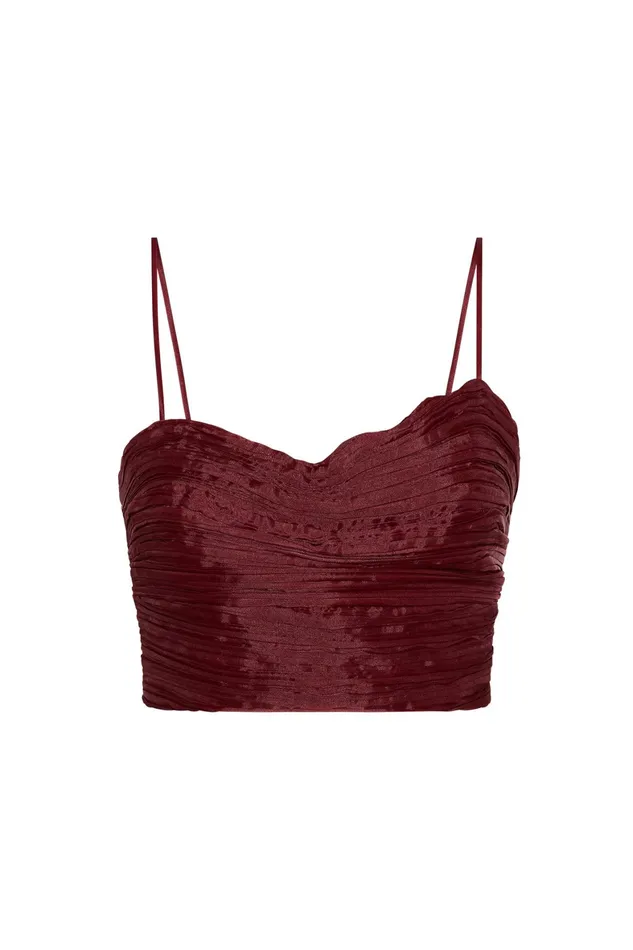 Aje Laurier Wave Cropped Top Burgundy Women Tops