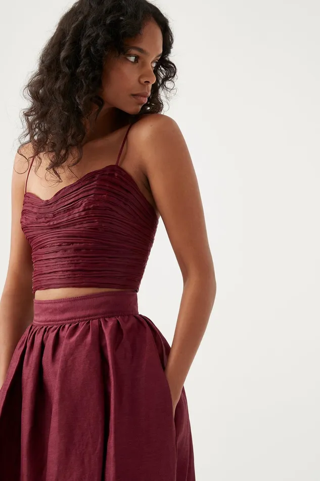 Aje Laurier Wave Cropped Top Burgundy Women Tops