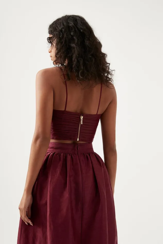 Aje Laurier Wave Cropped Top Burgundy Women Tops