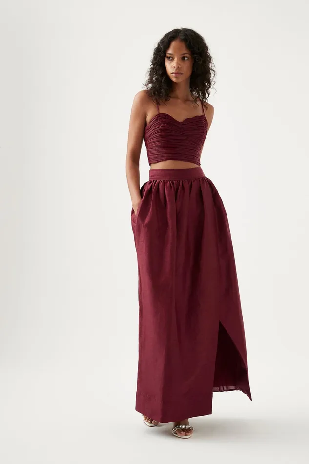 Aje Laurier Wave Cropped Top Burgundy Women Tops