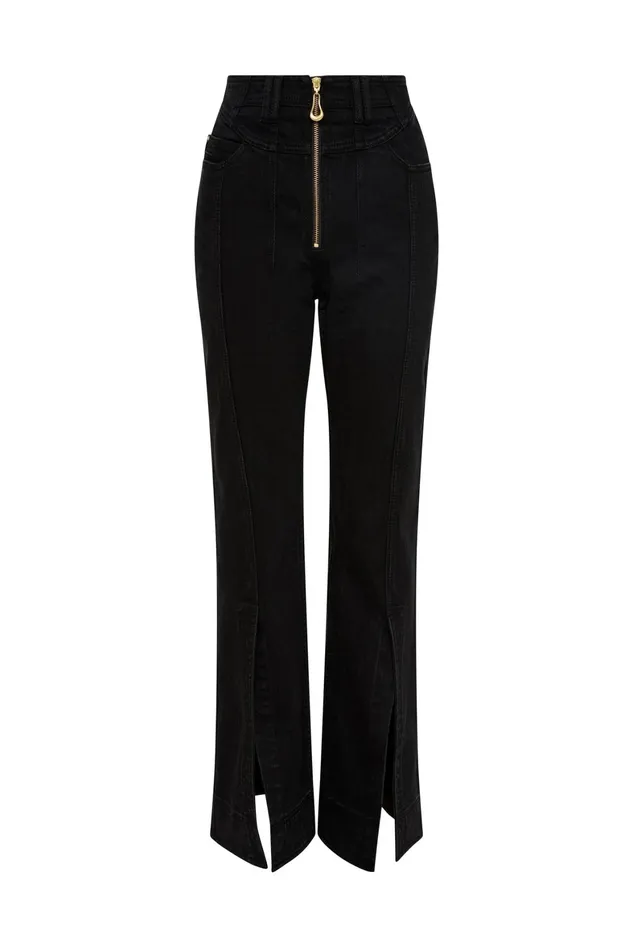 Aje Lola Denim Wide Leg Jeans Black Women Pants