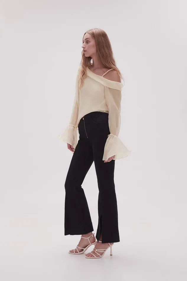 Aje Lola Denim Wide Leg Jeans Black Women Pants