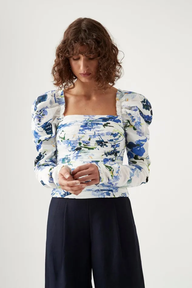 Aje Marlene Lavenders Ruched Top Lavenders Of Provence Print Women Tops